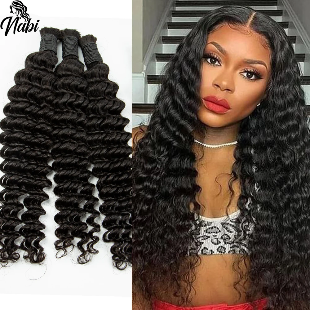 

NABI Hair Bundles Extensions Deep Wave Hair Extension No weft Hair Bulk Extensions Natural Black Hair Bundle for Women Braiding