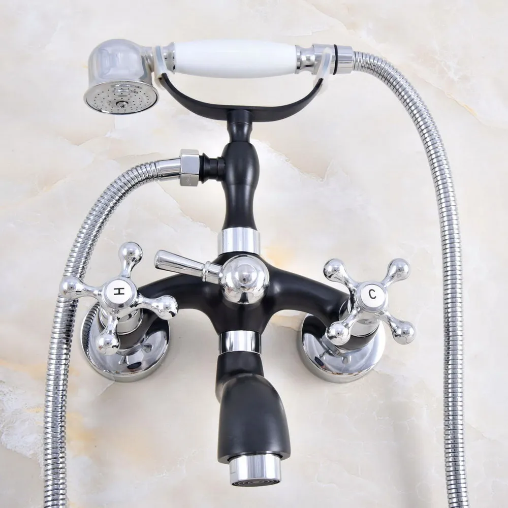 Смеситель настенный из черной латуни с маслом и хромированной насадкой для душа 150 см Dna602 
Смеситель настенный из черной латуни с маслом и хромированной насадкой для душа 150 см Dna602