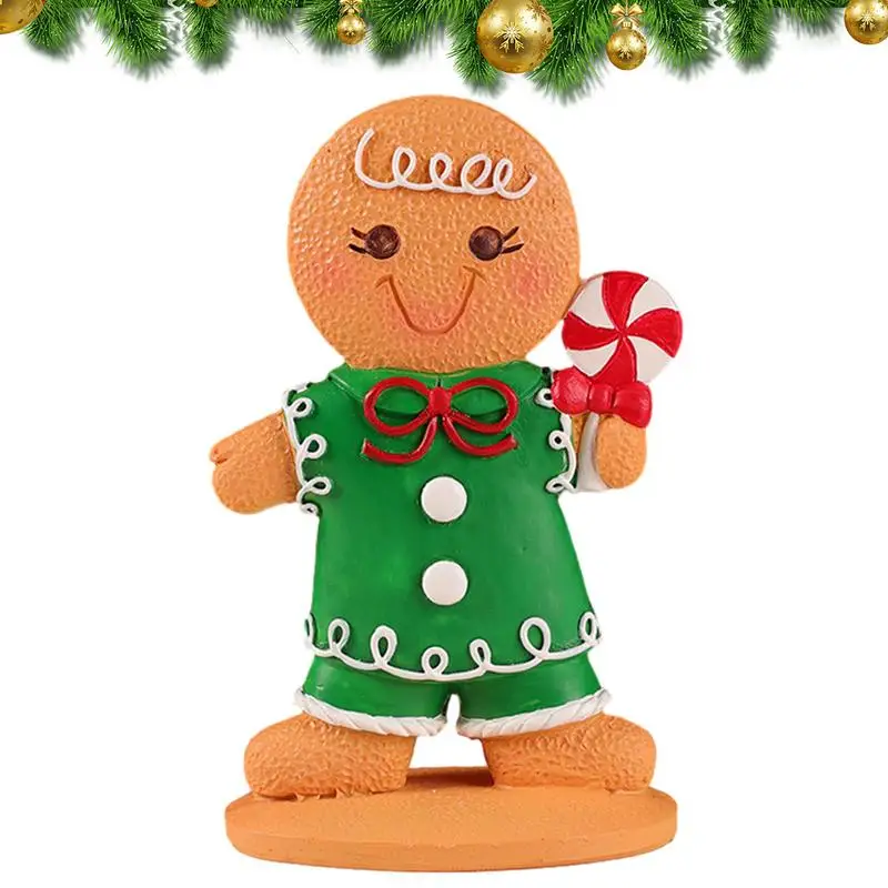 

Cartoon Cute Christmas Gingerbread Man Resin Figurine Table Decor Vintage Christmas Party Decorations