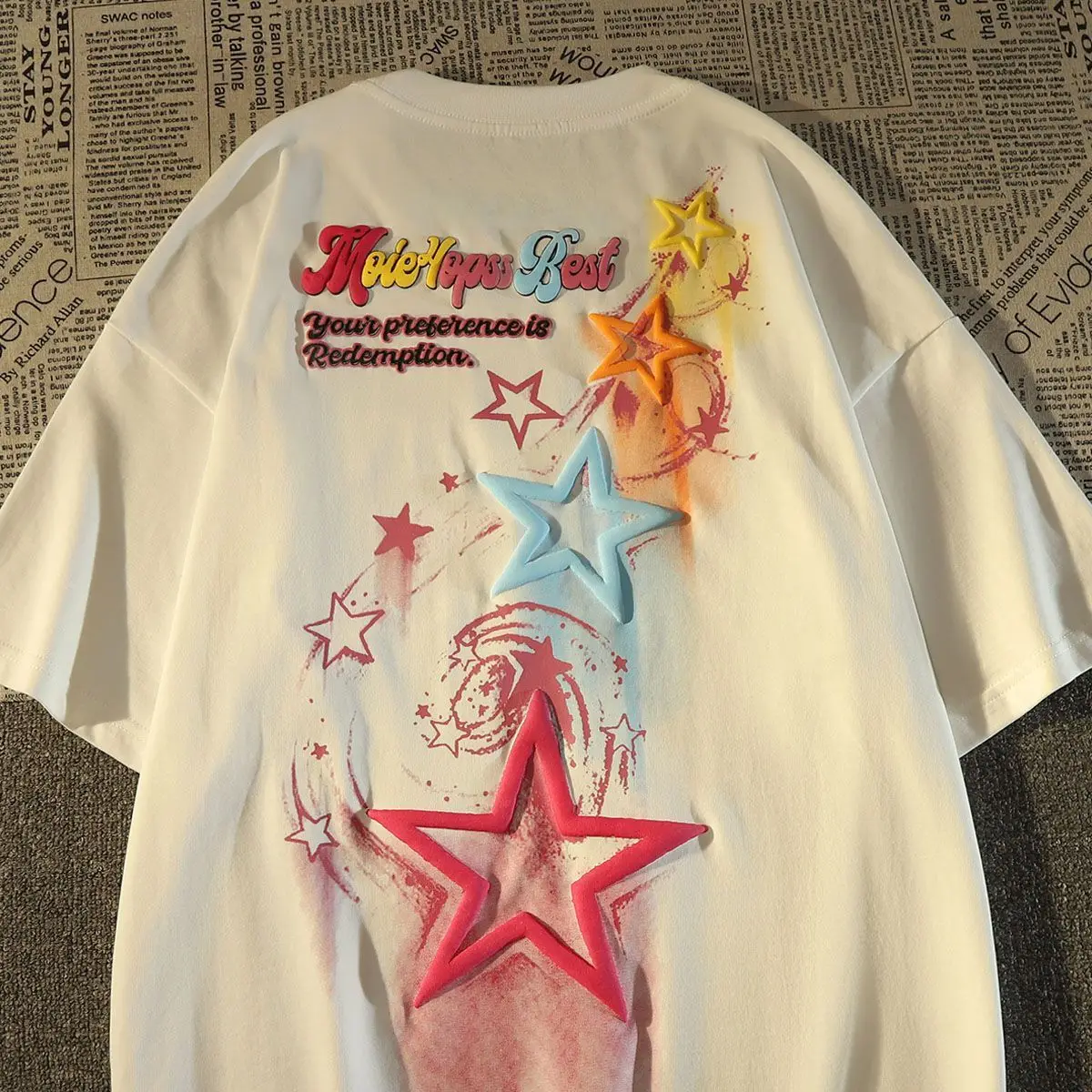

Футболка Мужская/женская из чистого хлопка, винтажная Свободная рубашка в американском стиле, с коротким рукавом и принтом звезд, для пар, Y2k, на лето