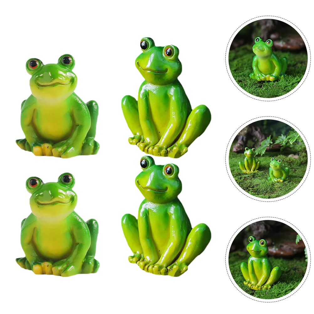 

4 Pcs Frog Ornaments Miniature Dollhouse Accessories Animal Figurines Resin Frogs Glass Cake Decorations