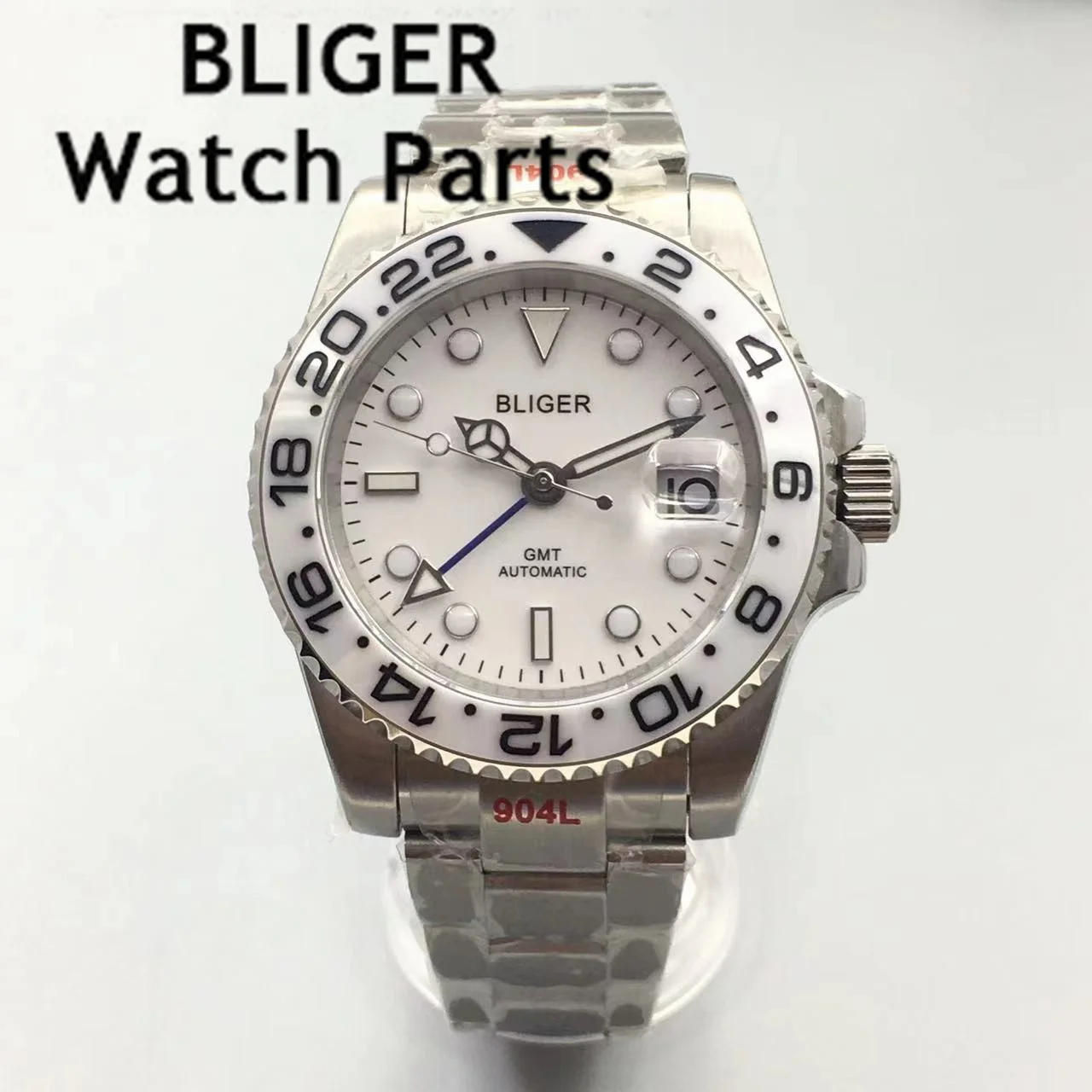 

BLIGER 40mm NH34A Waterproof GMT Function NH34 GMT Mens Watch Oyster Bracelet Sapphire Glass Luminous Black White Blue Dial
