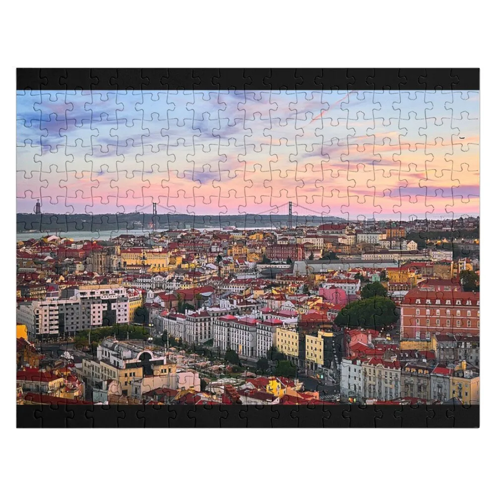 

Lisbon beautiful skyline at sunset photo with red rooftops Jigsaw Puzzle Custom Puzzle Child