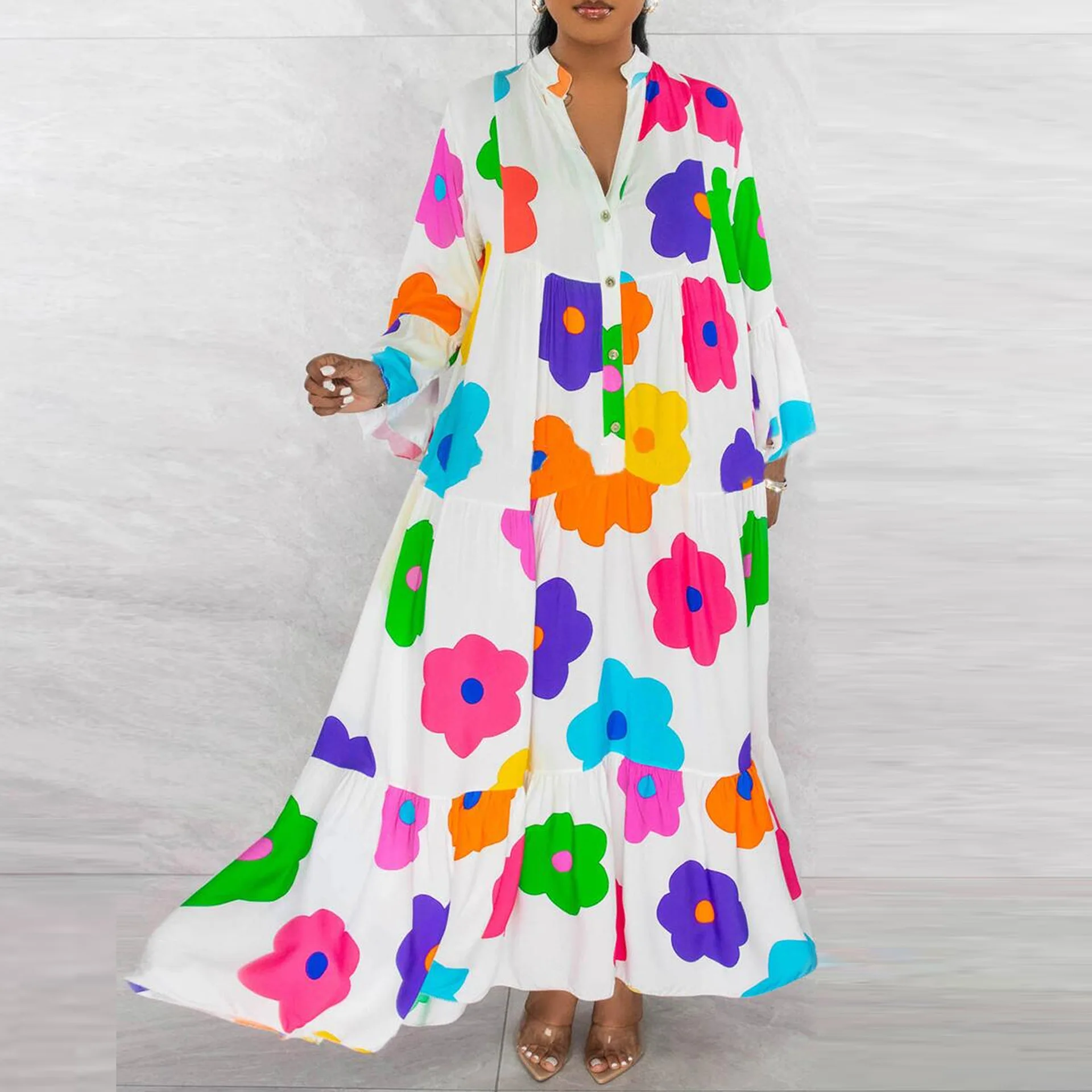 Fashion New Women Casual V Neck Shirt Pleated Long Dress 2023 Spring Autumn Flower Print Long Sleeve Single Breasted Loose Dress
Fashion New Women Casual V Neck Shirt Pleated Long Dress 2023 Spring Autumn Flower Print Long Sleeve Single Breasted Loose Dress