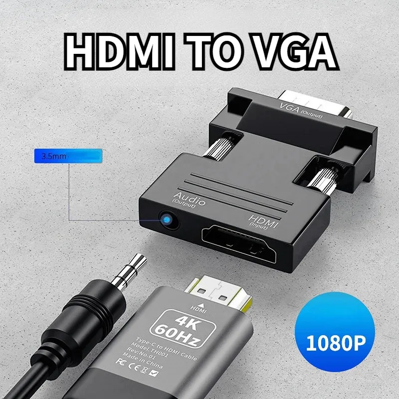 

Screen Projector Vga To Hdmi Hd High Resolution and High-Speed Transmission with Adapter Audio Video Synchronization