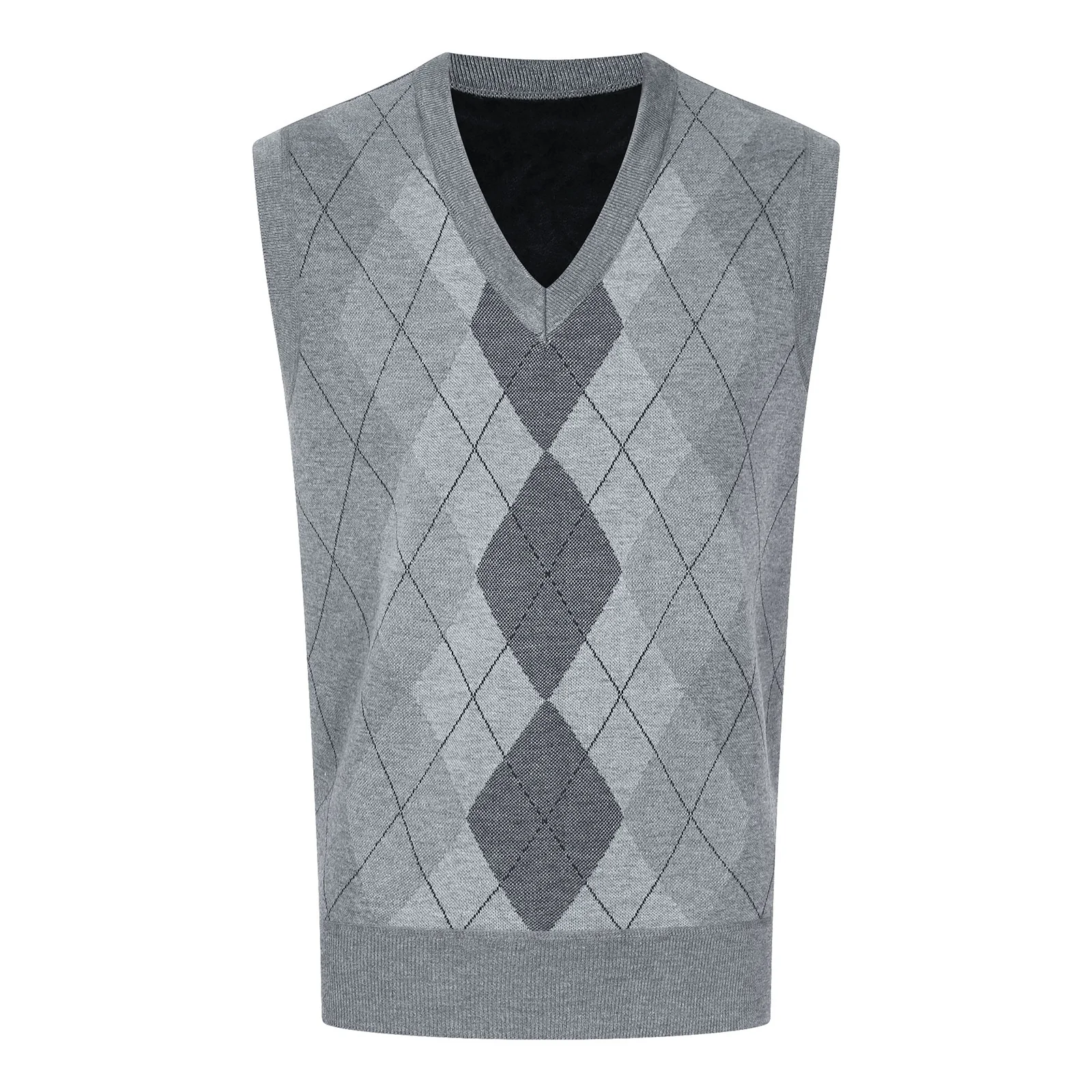 

Mens Argyle Fleece Lined Sweater Vest Knitwear Contrast Color V Neck Sleeveless Knitted Pullover for Work Office Holiday Travel