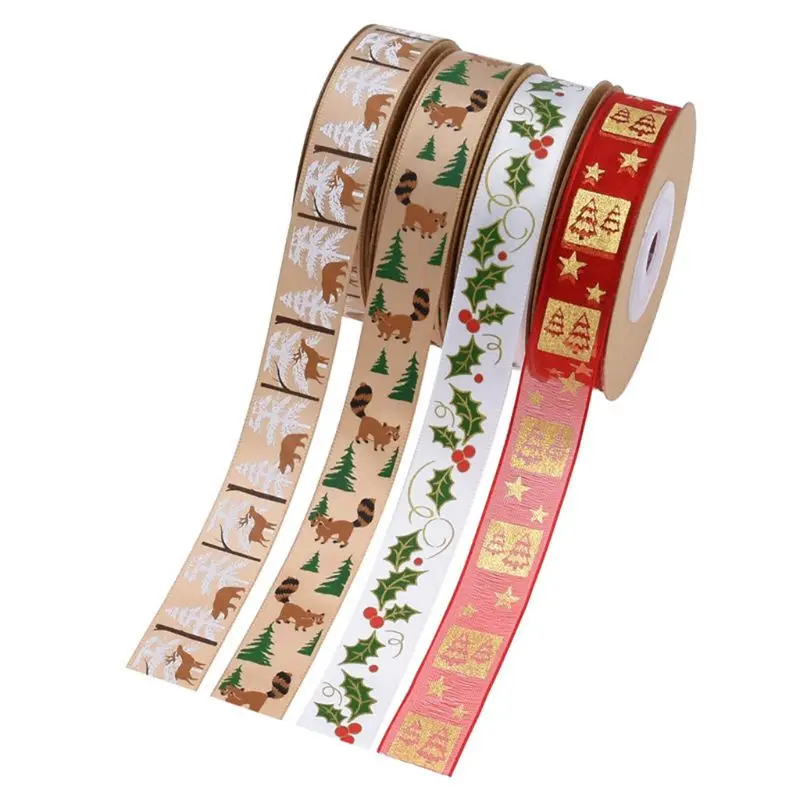 

10 Yards Cute Cartoon Animal Print Polyester Ribbon for Christmas DIY Gift Package Wrapping Holiday Party Xmas Tree Garland Dec