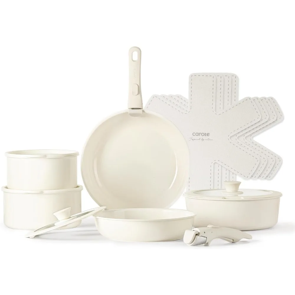 

Набор кастрюль и сковородок CAROTE из 15 предметов, набор керамической посуды со съемной ручкой, индукционные антипригарные кухонные наборы посуды