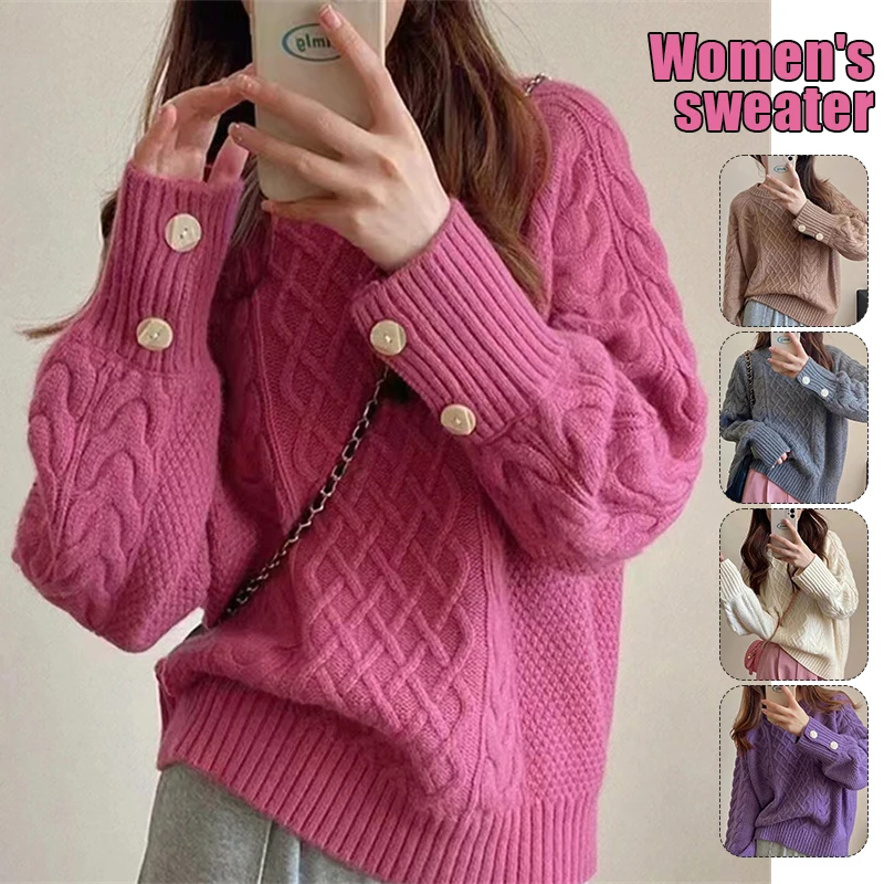 Solid Korean Sweaters Women Autumn Winter Warm Soft Round Neck Pullover Knitwear Top Loose Casual Sweet Girl's Twists Sweater
Solid Korean Sweaters Women Autumn Winter Warm Soft Round Neck Pullover Knitwear Top Loose Casual Sweet Girl's Twists Sweater