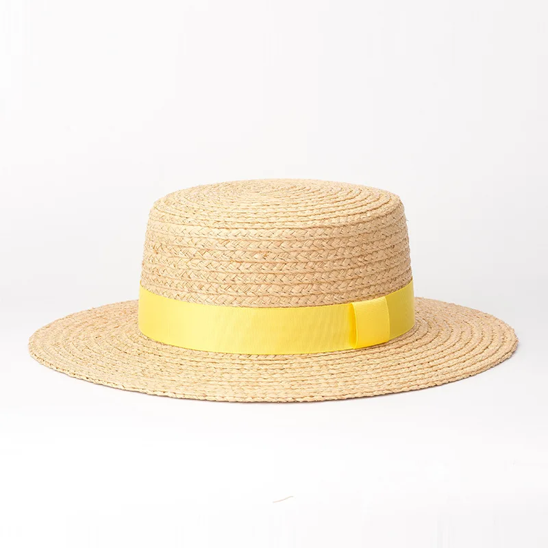 

X374 Adult Wide Brim Raffia Straw Sun Hat Summer Sun Protection Lafite Grass Flat Top Hat Women's Tourism Beach Flat Top Hat