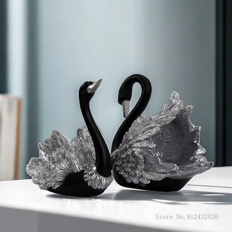 

Light Luxury Style Resin Black Swan Sculpture Decoration, Nordic High-end Crafts Home Living Room Cabinet Decor Wedding Gift 1Pc