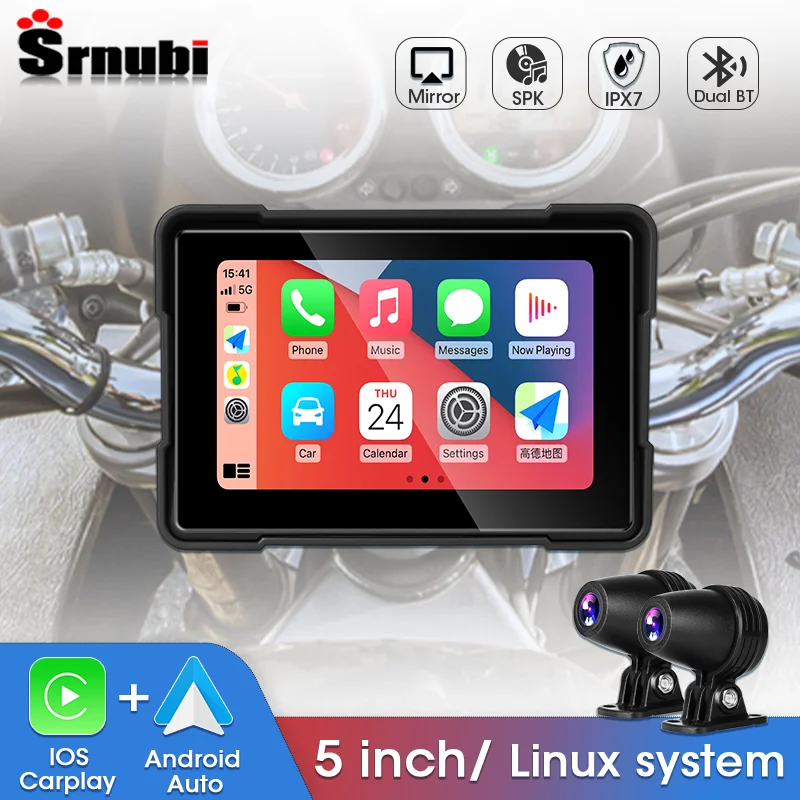 

5 inch Portable Motorcycle DVR Wireless Apple Carplay Android Auto LCD Display IP67 Waterproof Monitor GPS Navigation Screen