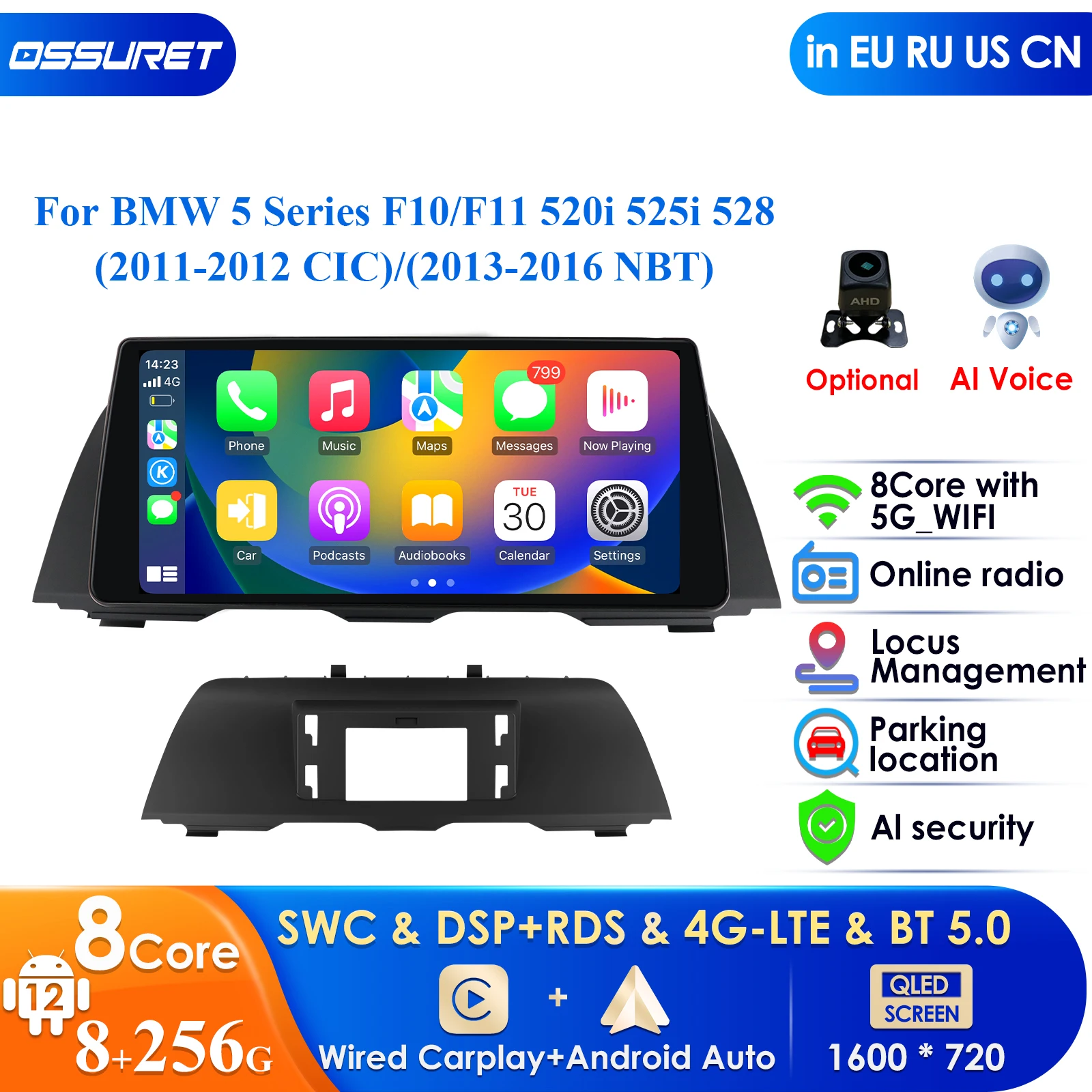 

8G+256GB Android 12 Car Radio for BMW 5 Series F10 F11 F12 CIC NBT Multimedia Video Player Carplay Auto 4G DSP Autoradio 10.33''