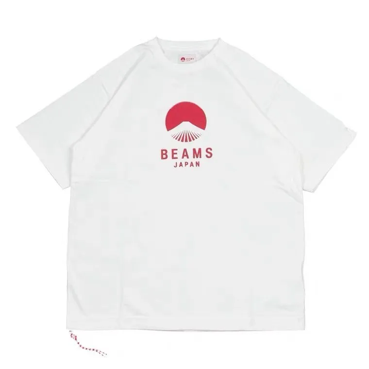 

BEAMS JAPAN 20SS Japanese Ding Fan Mountain Fuji print red rope couple short sleeve T-shirt men and women INS tide