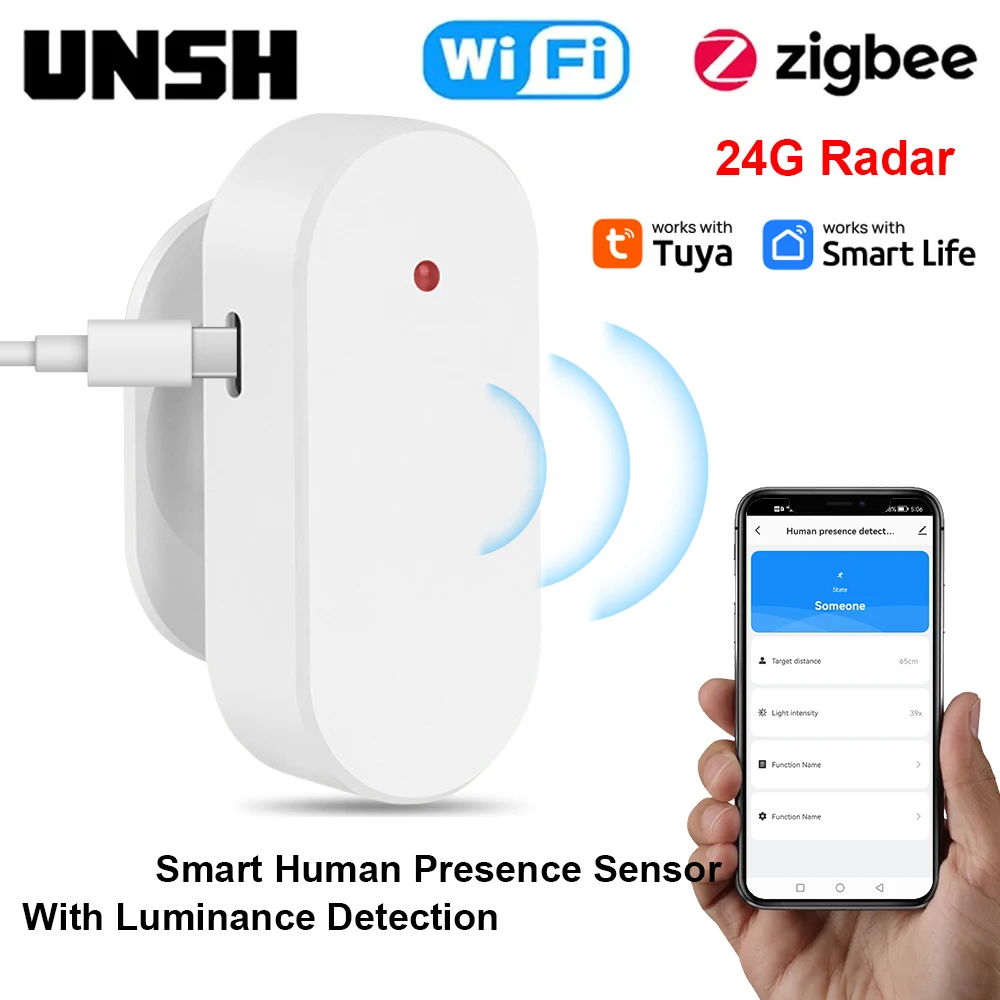 

24G Tuya Zigbee WiFi Smart Human Presence Detector Human Body PIR Sensor Radar Detector Motion Sensors Support Home Assistant