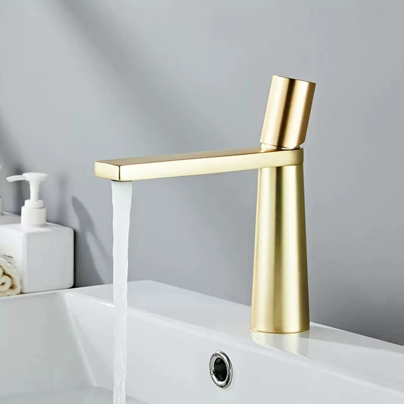 

Basin Faucet Brush Gold Brass Bathroom Faucet Mixer Tap Black/Grey Wash Basin Faucet Single Handle Hot and Cold Lavotory Faucets