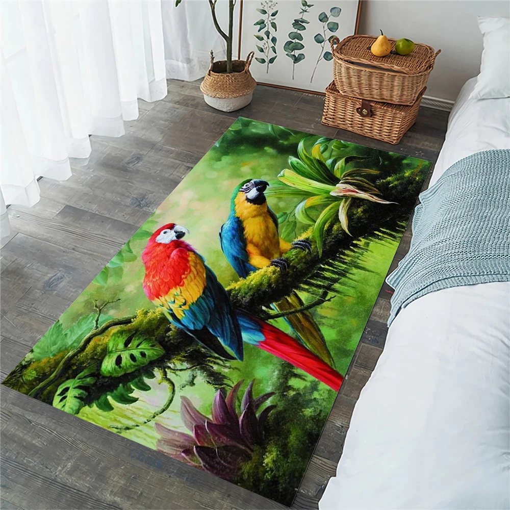 

CLOOCL Cute Parrot Macaw Floor Mats Tropical Forest Flannel Carpets for Living Room Area Rug Indoor Doormats Home Decor