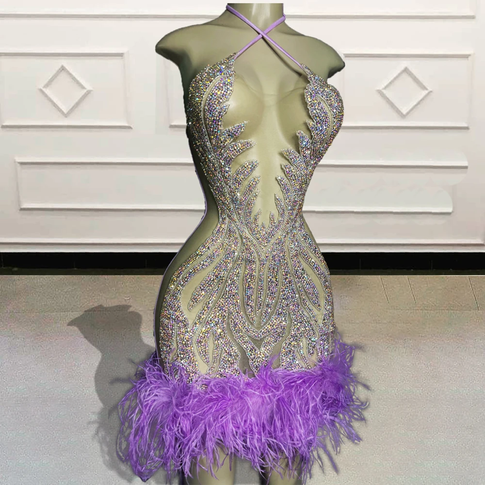 Sparkly Sequin Black Girls Short Prom Dresses for Birthday Party 2023 Sexy See Through Feathers Women Purple Cocktail Gowns
Sparkly Sequin Black Girls Short Prom Dresses for Birthday Party 2023 Sexy See Through Feathers Women Purple Cocktail Gowns
