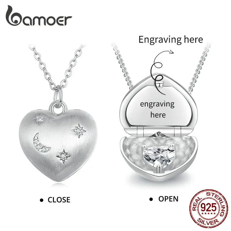 

Bamoer Customizable 12-Color Heart-shape Birthstone Pendant Necklace 925 Sterling Silver for Women Birthday Valentine's Day Gift