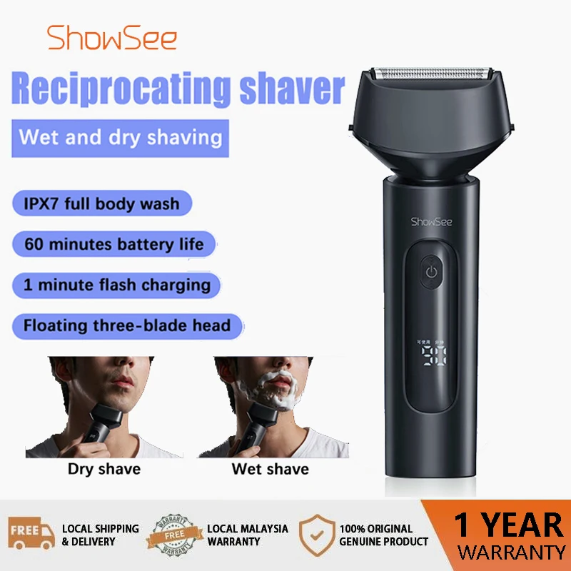 

Showsee Electric Shaver for Men F602 LED Digital Display Razor Reciprocating Rechargeable Shaving Beard Machine IPX7 Waterproof