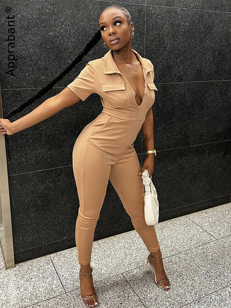 Apprabant Pocket Short Sleeve Jumpsuits Woman Solid Zipper Slim Fit Clothes For Women Macacao Sexys Feminino Overalls One Piece
Apprabant Pocket Short Sleeve Jumpsuits Woman Solid Zipper Slim Fit Clothes For Women Macacao Sexys Feminino Overalls One Piece