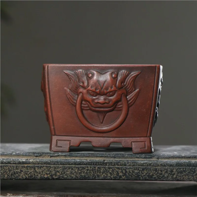 Household Tabletop Decoration Flowerpot Chinese Purple Sand Flowerpot Square Animal Face Antique Bonsai Flower Pot 1PCS LE484 
Household Tabletop Decoration Flowerpot Chinese Purple Sand Flowerpot Square Animal Face Antique Bonsai Flower Pot 1PCS LE484
