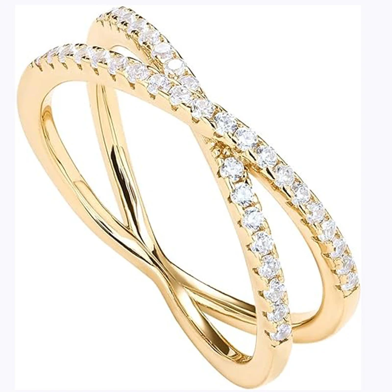 

Women's Statement Rings 14K Gold Plated X Ring Simulated Diamond CZ Criss Cross Ring for Women Girls