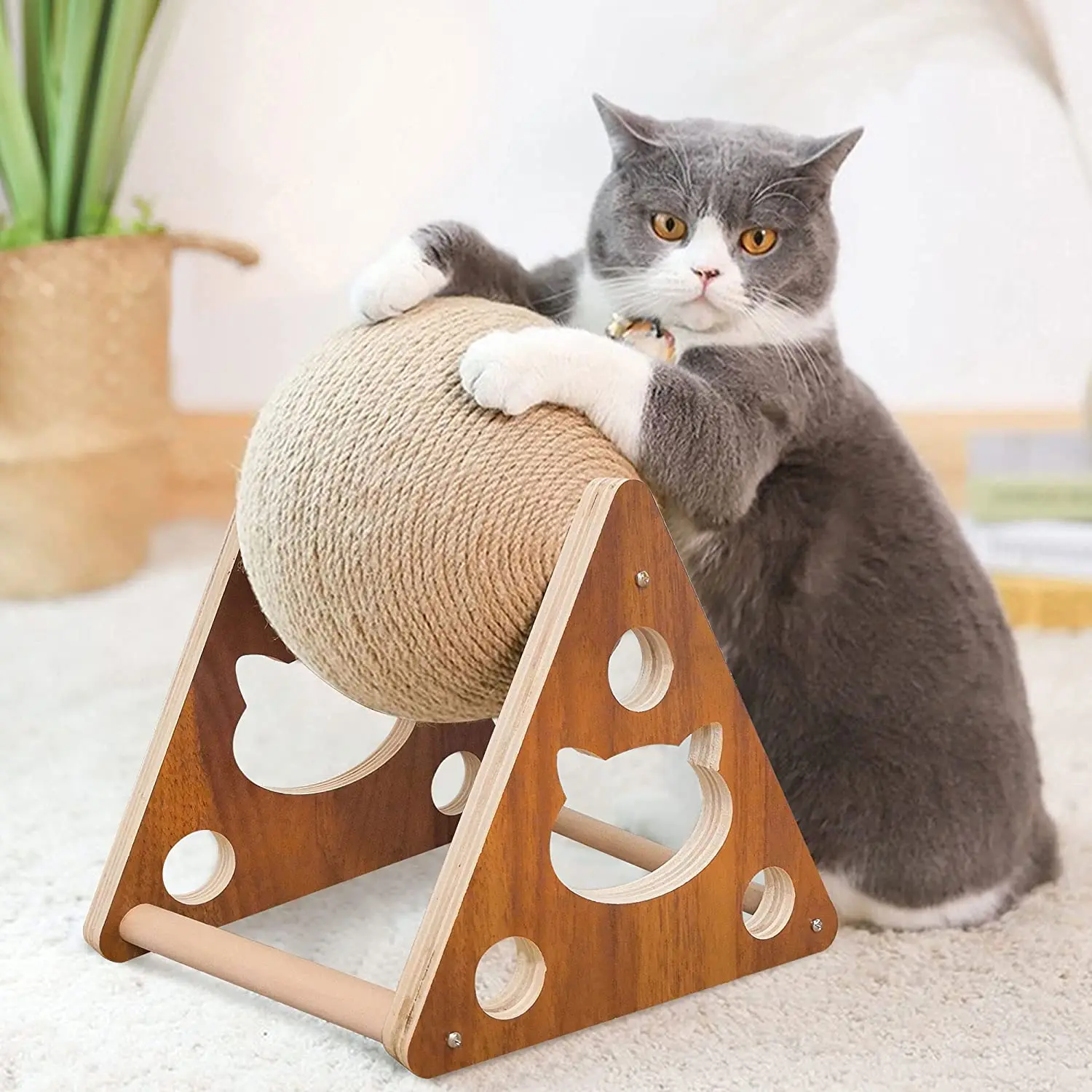 

Когтеточка для кошек и 2 сизальных шара, натуральная сизаль и деревянная основа, когтеточки для кошек в помещении и искусственном стиле