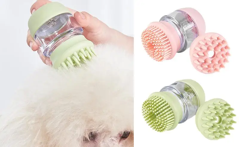 

Dog Bath Brush With Shampoo Box Dog & Cat Massage Brush Grooming Comb For Pet Combs For Dogs Hair Remover brush For Cats & Dogs