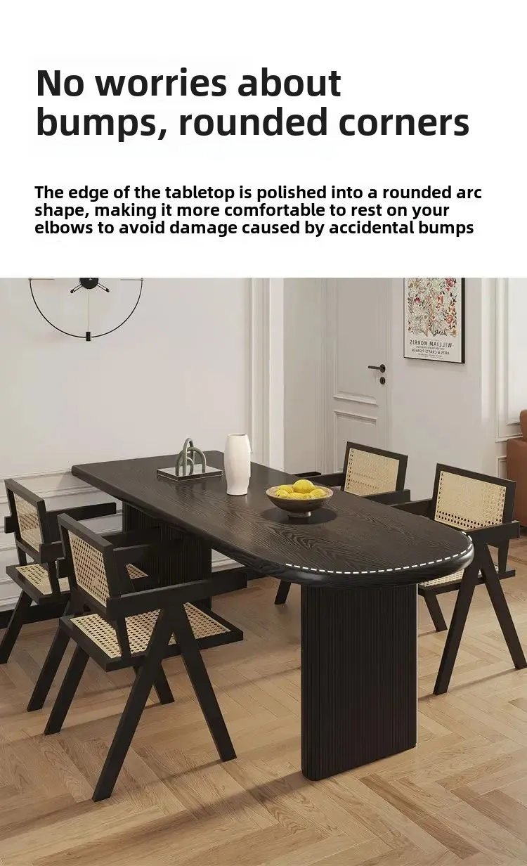 Strictly Selected Wabi Style Black Dining Table Nordic Solid Wood Semi-oval Island Integrated Against The Wall 140cm 4 Chairs Strictly Selected Wabi Style Black Dining Table Nordic Solid Wood Semi-oval Island Integrated Against The Wall 140cm 4 Chairs