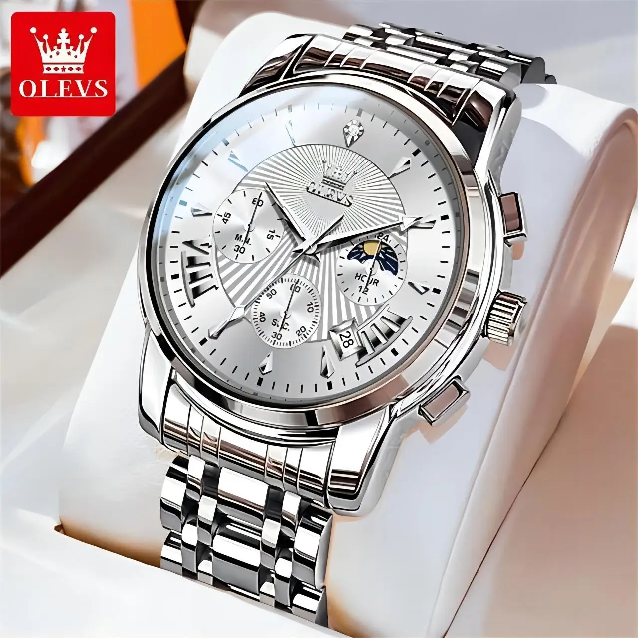 

OLEVS 2892 Luxury Brand New Quartz Watch for Men Waterproof Chronograph Wristwatch Auto Date Dual Calendar Moon Phase Man Clock
