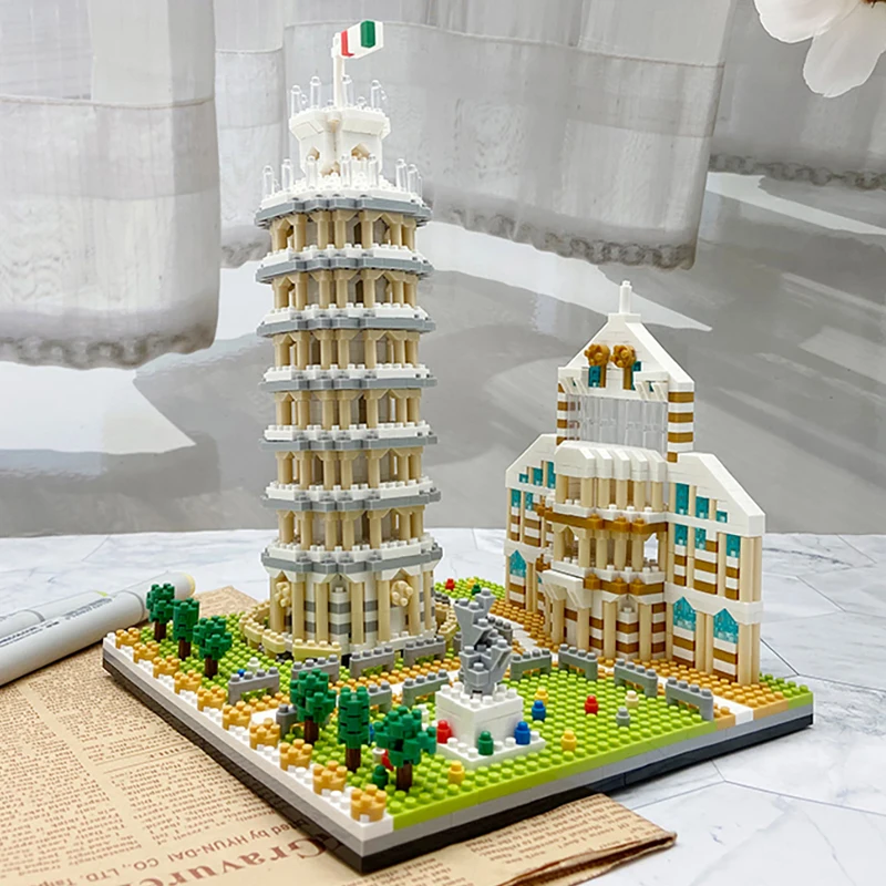 

Toy for Children Leaning Tower of Pisa Garden Statue Tree 3D Model DIY Diamond Blocks Bricks Building World Architecture