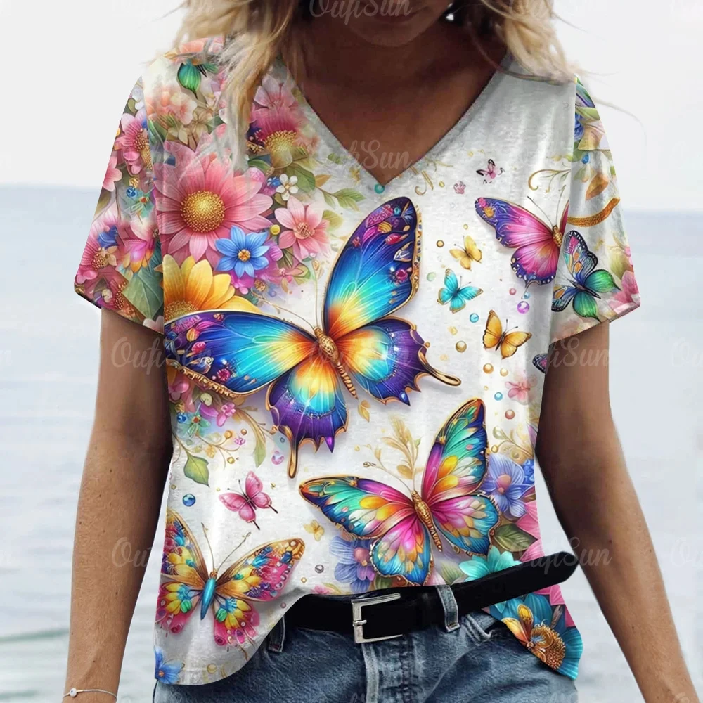 Women T-shirts Summer Fashion 3D Floral Butterfly Printed Short Sleeve Tees Casual V-neck Pullover For Women's Clothes Loose Top
Women T-shirts Summer Fashion 3D Floral Butterfly Printed Short Sleeve Tees Casual V-neck Pullover For Women's Clothes Loose Top