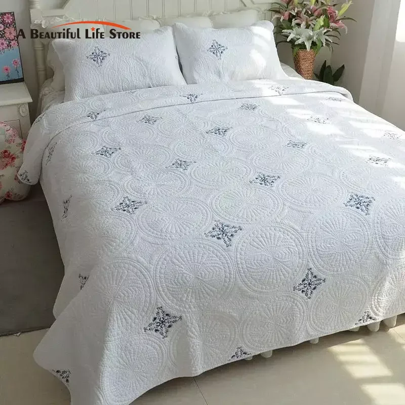 

Pure Cotton Quilted Embroidery Bedspread Bed Cover Mattress Topper Bed Linen Coverlet Bed Sheets Summer Quilt Blanket Pillowcase