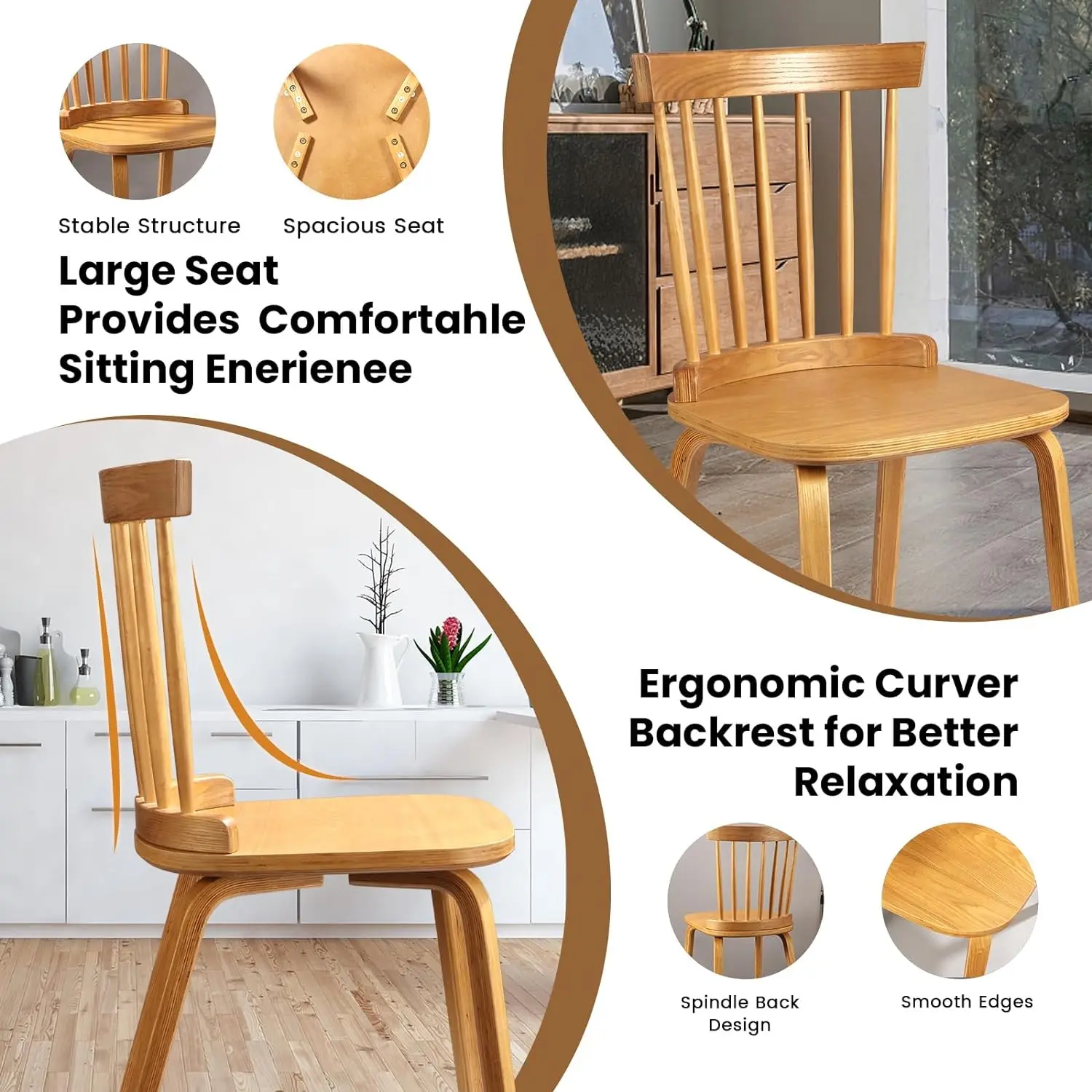 Set of 4 Wood Dining Chairs, Farmhouse Spindle Back, Widen Seat, Modern Mid-Century Country Style
Set of 4 Wood Dining Chairs, Farmhouse Spindle Back, Widen Seat, Modern Mid-Century Country Style