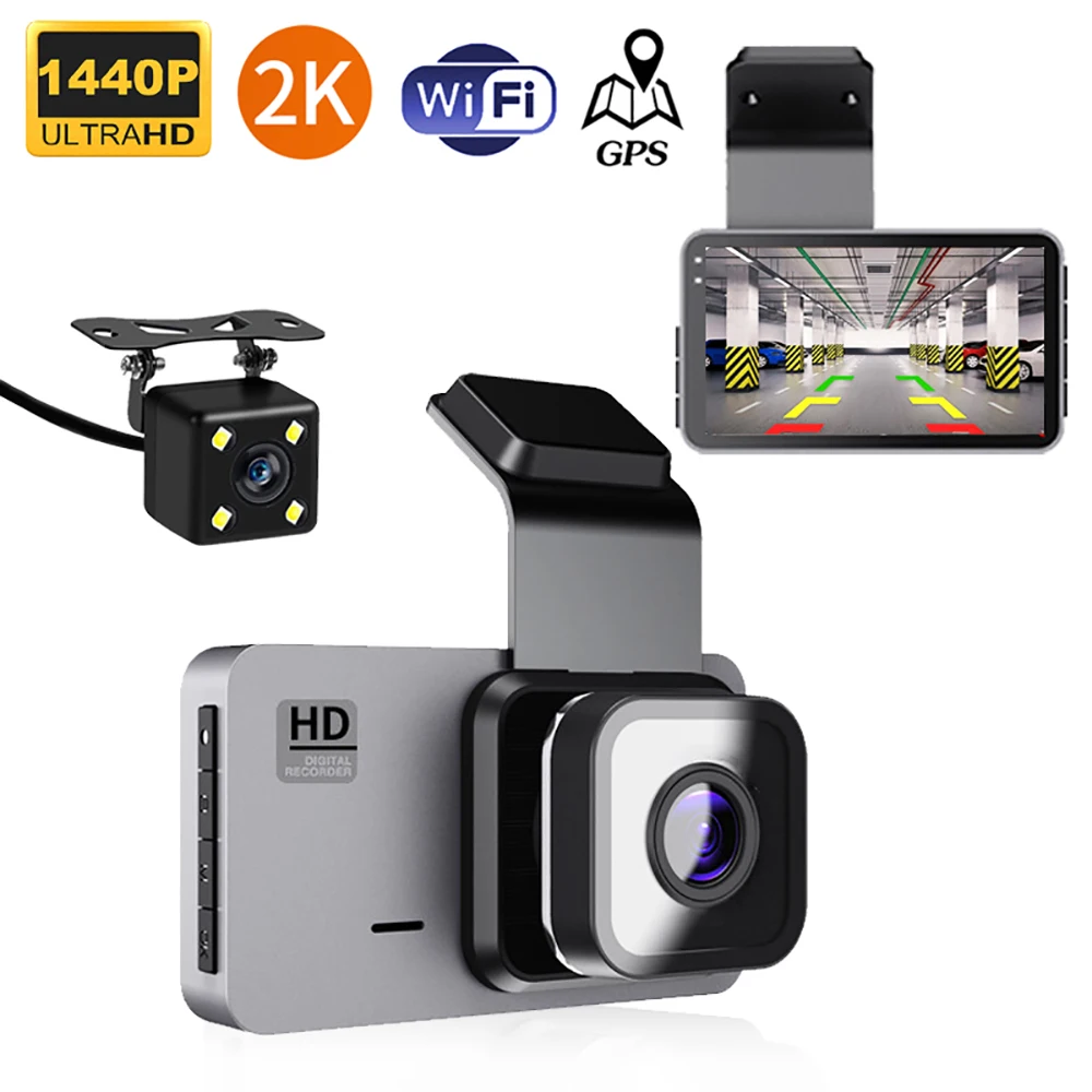 

2K 1440P Car DVR WiFi Dash Cam Rear View Camera Night Vision Drive Video Recorder Black Box Auto Dashcam GPS Parking Monitor