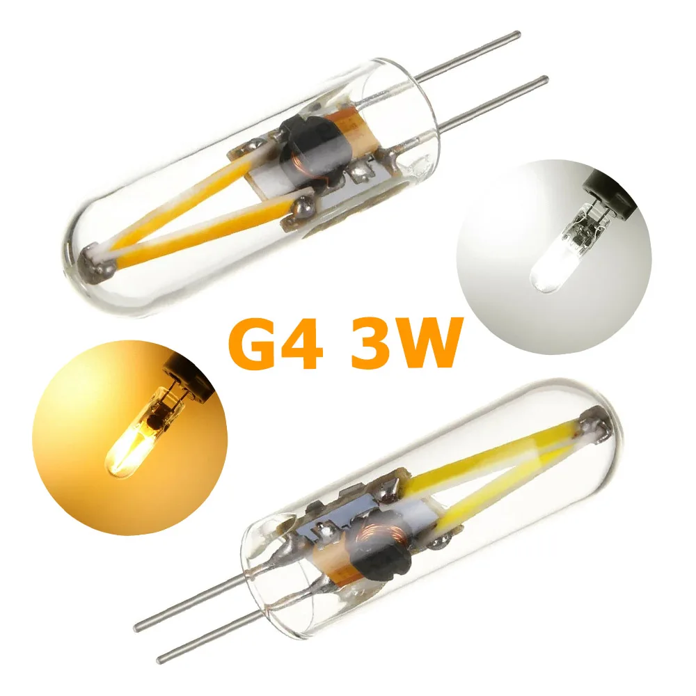 

Mini G​4 3W COB LED Filament Light AC/DC 12V Clear Glass Shell LED Bulb Warm/Cool White Bombillas for Home Chandelier Spotlight