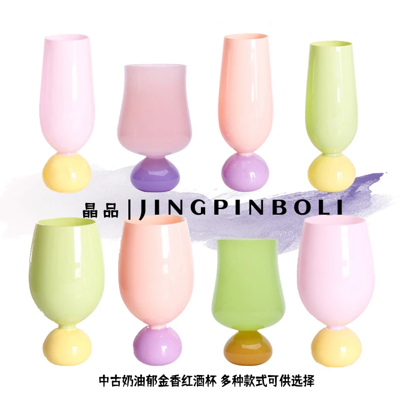 

1 Pcs 260/520ml Cocktail Champagne Glass Glasses Drinking Drinkware Wine Goblet Juice Tulip Cup Glassware Kawaii Green Pink Gift