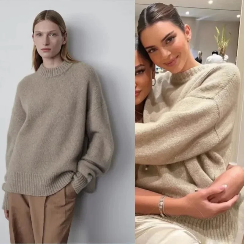 

@R0w* Pullovers Women's 2024 Autumn/Winter New Kendall Same Classic Basic Cashmere Blend Loose Wide Knit Sweater row