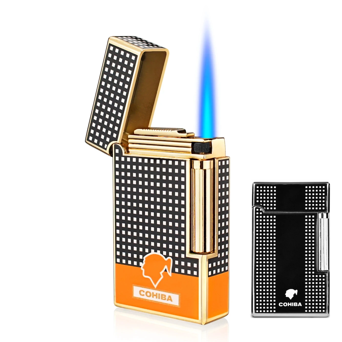 

COHIBA Cigar Lighters Metal Torch Jet Flame Refillable Butane Gas Windproof Lighter with Cigar Punch Gift Box Cigar Accessories