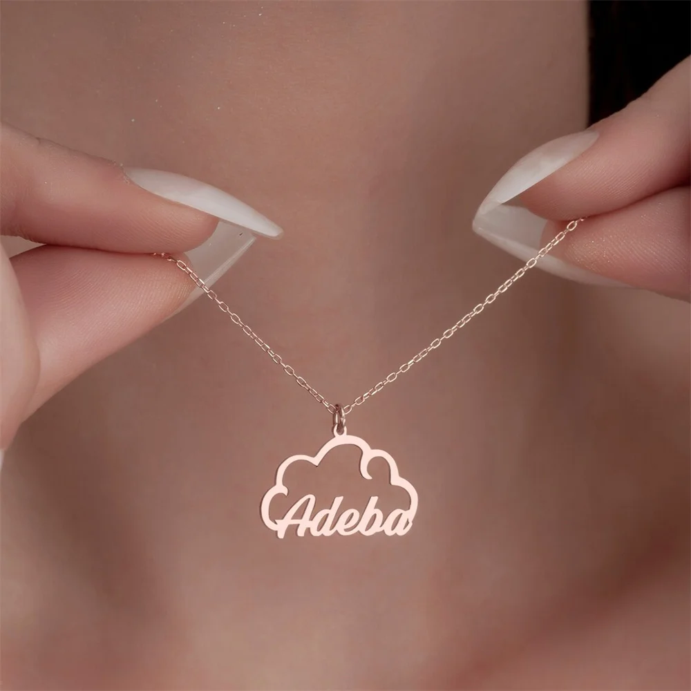 

Custom Name Necklace for Women Stainless Steel Cloud Shaped Nameplate Pendant Choker Personalize Customize Jewelry Gifts To Mom