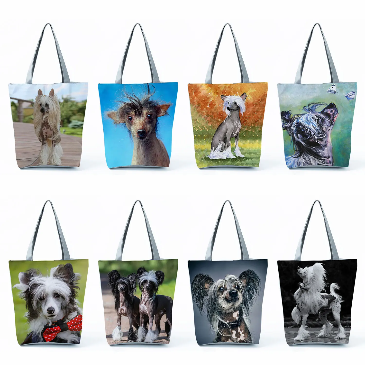 

Китайские сумочки с рисунком хохлатых, модные женские сумки-тоуты, дорожные пляжные сумки с графическим принтом для собак, вместительные экологически чистые многоразовые сумки для покупок