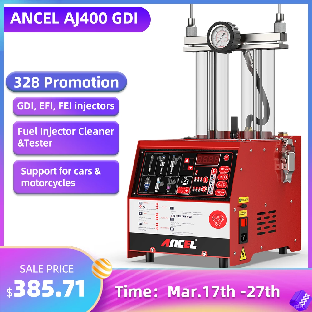 

ANCEL AJ400 GDI Car Fuel Injector Cleaner and Tester 4-Cylinders Ultrasonic Automatic Fuel Injector Tester For Motorcycle/Car