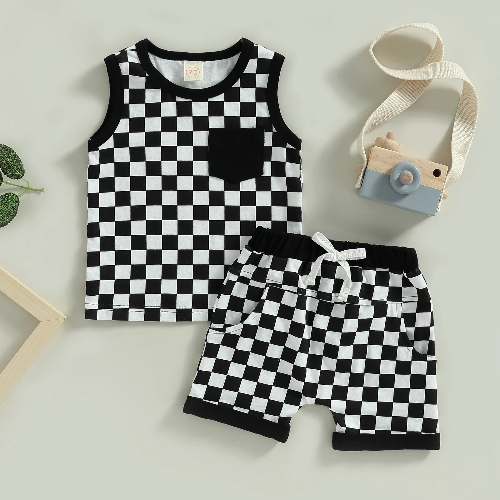 Toddler Boys Summer Outfit Sets Sleeveless O Neck Vest + Checkerboard Print Drawstring Shorts
Toddler Boys Summer Outfit Sets Sleeveless O Neck Vest + Checkerboard Print Drawstring Shorts