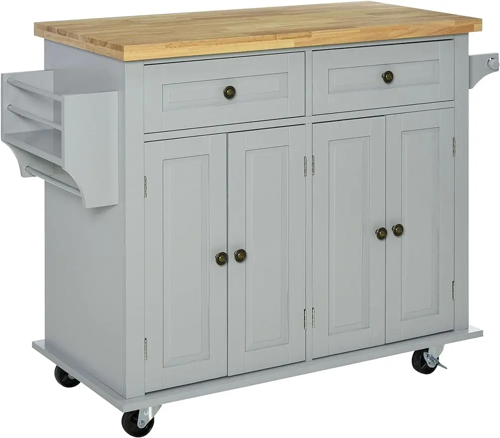 Kitchen Island on Wheels, Rolling Cart with Rubberwood Top, Spice Rack, Towel Rack and Drawers for Dining Room, Grey
Kitchen Island on Wheels, Rolling Cart with Rubberwood Top, Spice Rack, Towel Rack and Drawers for Dining Room, Grey