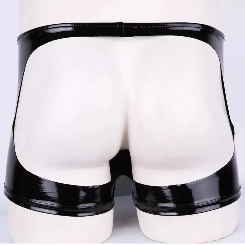 

Sexy Men Boxer Short Shinny Patent Wetlook Fetish Underwear Panties Exotic Zipper Boxershort Backless Open Butt Boxers Underpant