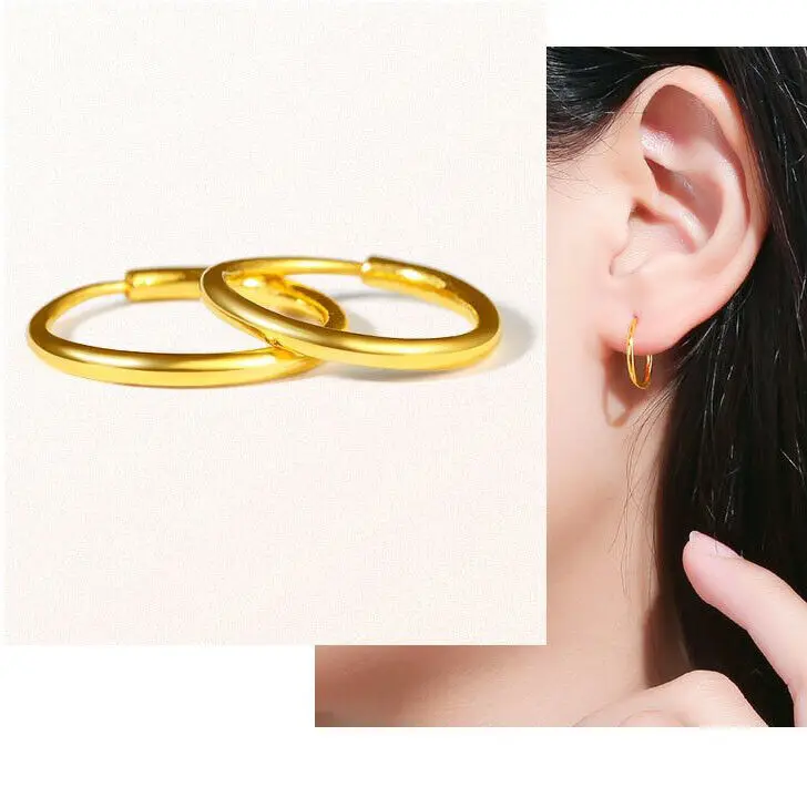 Real 24K Yellow Gold Hoop Earrings Woman's Girl Smooth Surface Circle 0.74inchD
Real 24K Yellow Gold Hoop Earrings Woman's Girl Smooth Surface Circle 0.74inchD