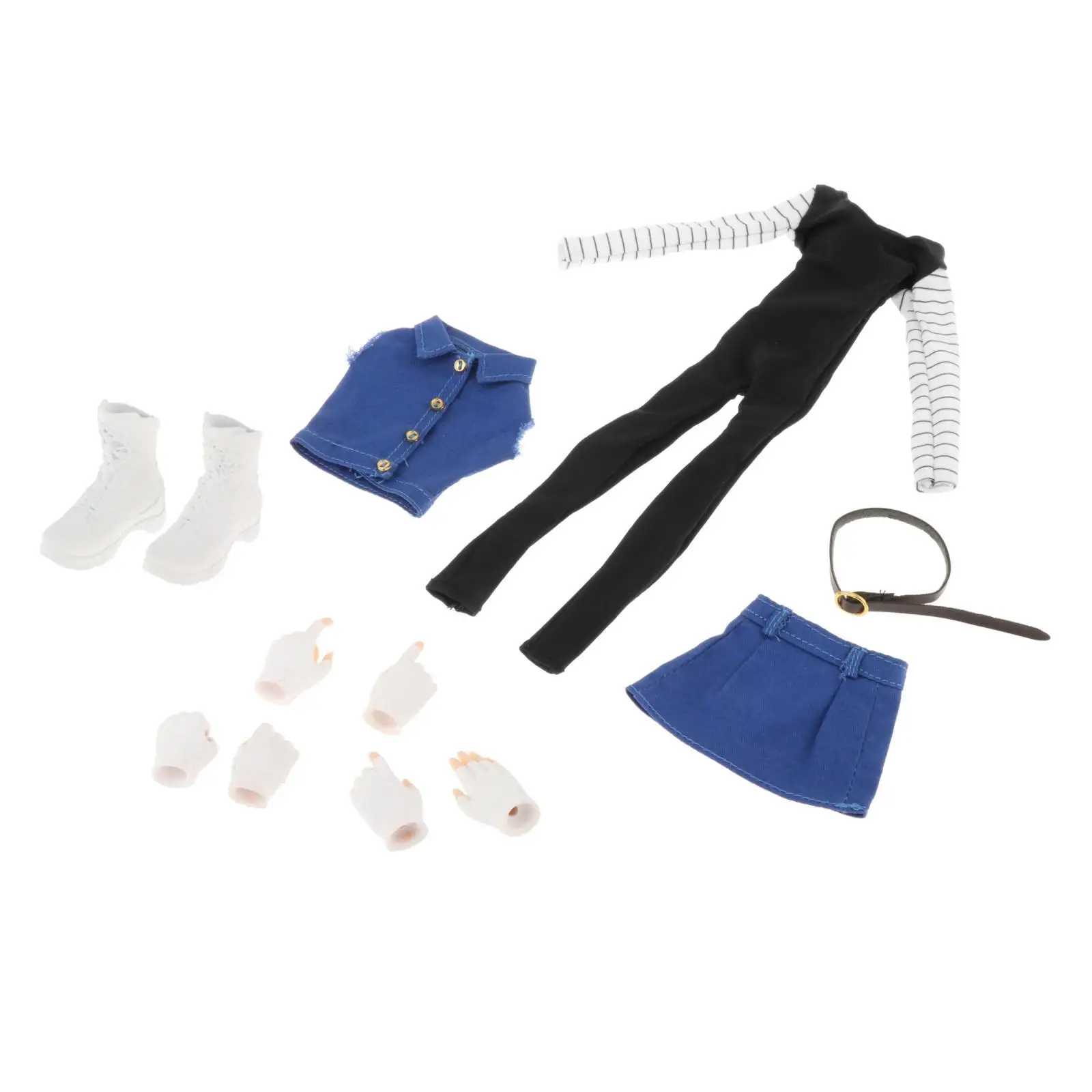 1:6 Scale Jumpsuits Denim Top Skirt Set Handmade Clothes with 6 White Gloved Hands for Doll 12 inch Figures Dress up Accessories
1:6 Scale Jumpsuits Denim Top Skirt Set Handmade Clothes with 6 White Gloved Hands for Doll 12 inch Figures Dress up Accessories