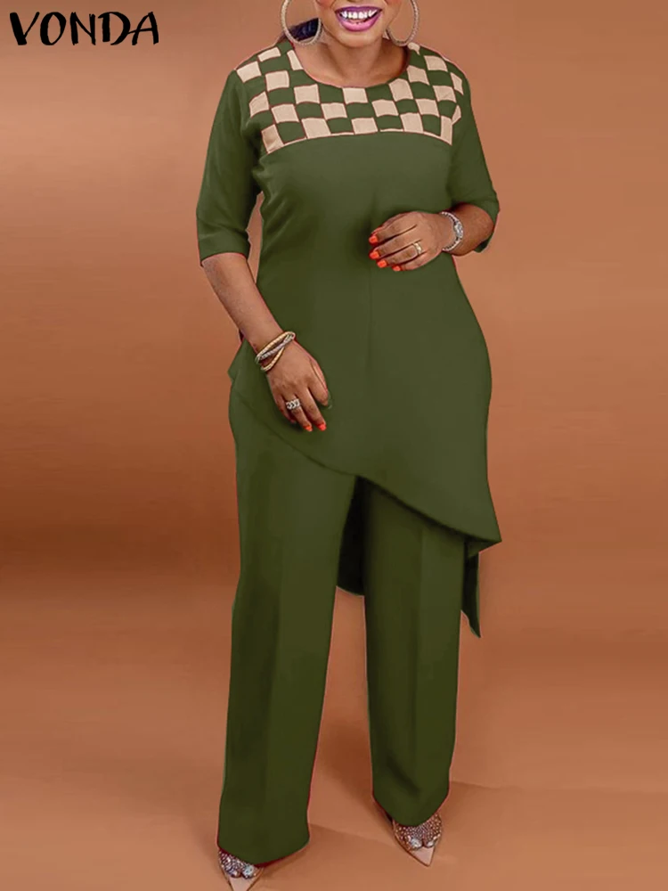 VONDA Autumn Plaid Pant Sets Women Retro Half Sleeve Asymmetrical Casual Matching Sets Loose Wide Leg Pants Oversized 2pcs Suits
VONDA Autumn Plaid Pant Sets Women Retro Half Sleeve Asymmetrical Casual Matching Sets Loose Wide Leg Pants Oversized 2pcs Suits
