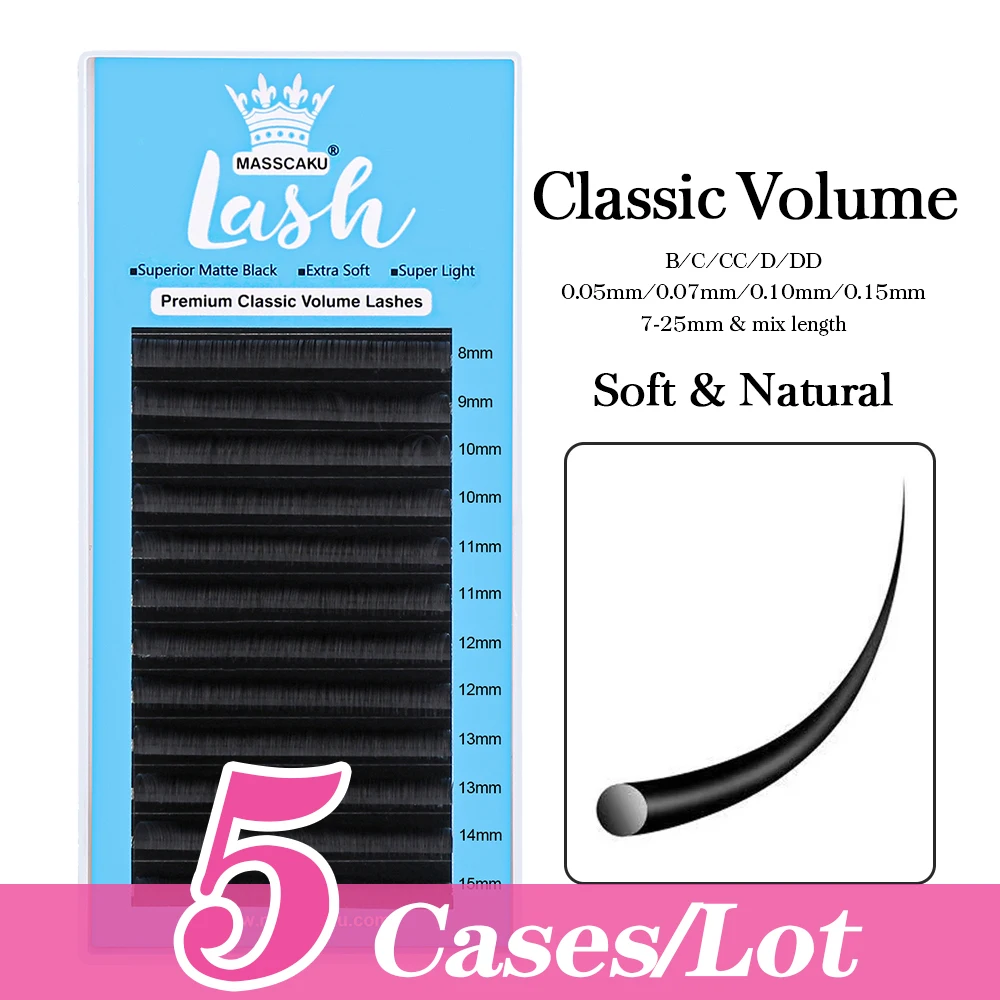 

MASSCAKU 5cases/lot 12 Rows Faux Mink Individual False Eyelash Extension J/B/C/CC/D/DD/L/M Curl Mixed Length Classic Lash